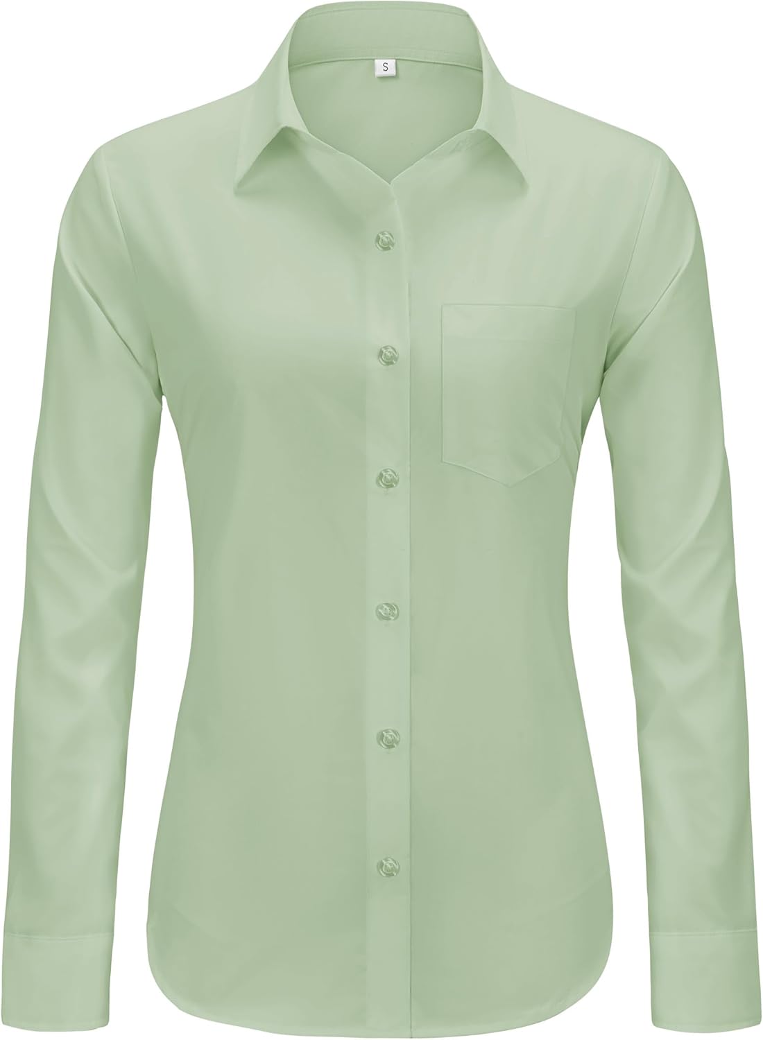 Womens Wrinkle Free Button Down Dress Solid Long Sleeve Formal Collared Shirts - Picture 64 of 79
