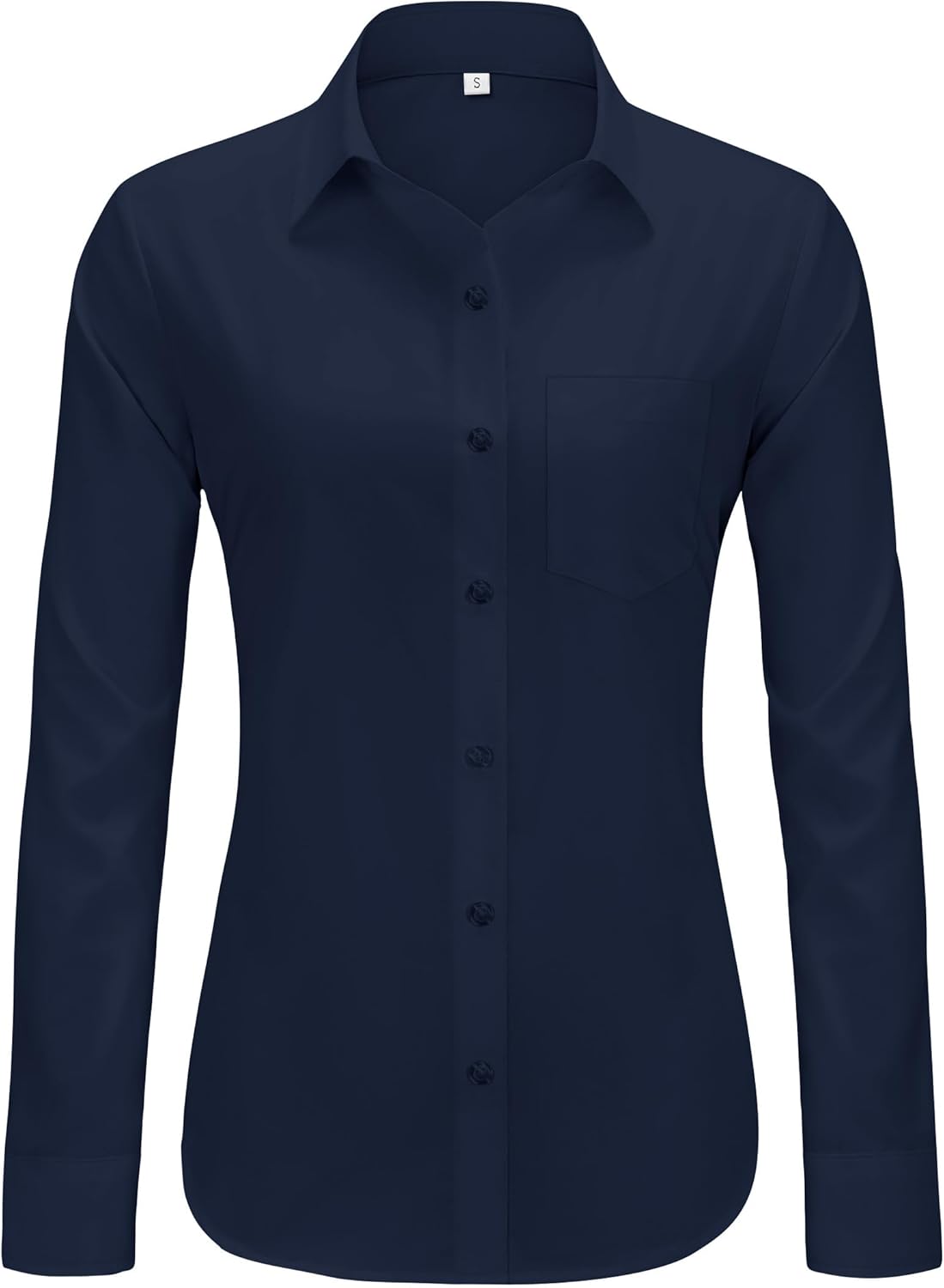 Womens Wrinkle Free Button Down Dress Solid Long Sleeve Formal Collared Shirts - Picture 72 of 79
