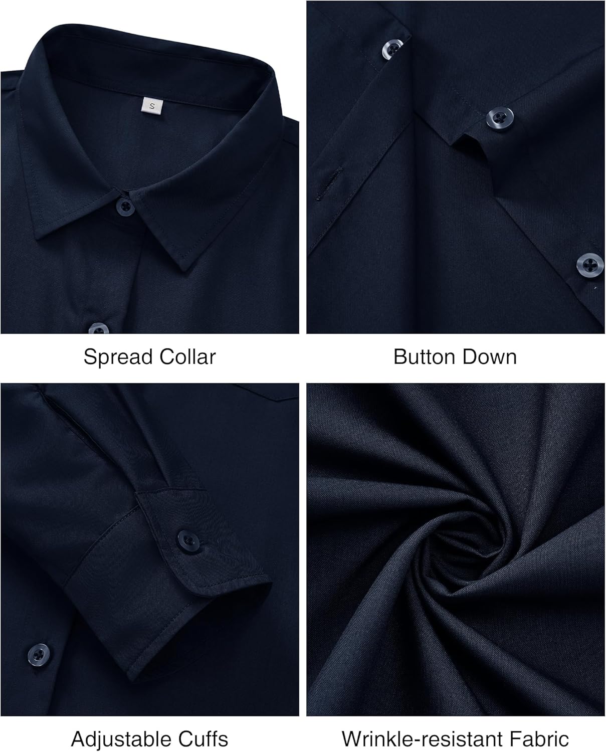 Womens Wrinkle Free Button Down Dress Solid Long Sleeve Formal Collared Shirts - Picture 74 of 79