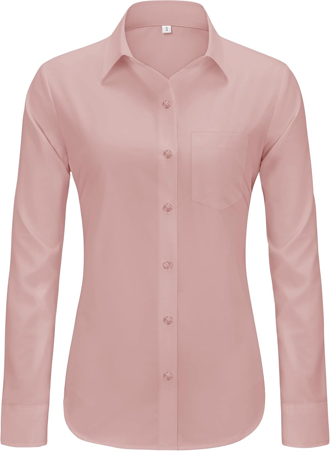 Womens Wrinkle Free Button Down Dress Solid Long Sleeve Formal Collared Shirts - Picture 76 of 79