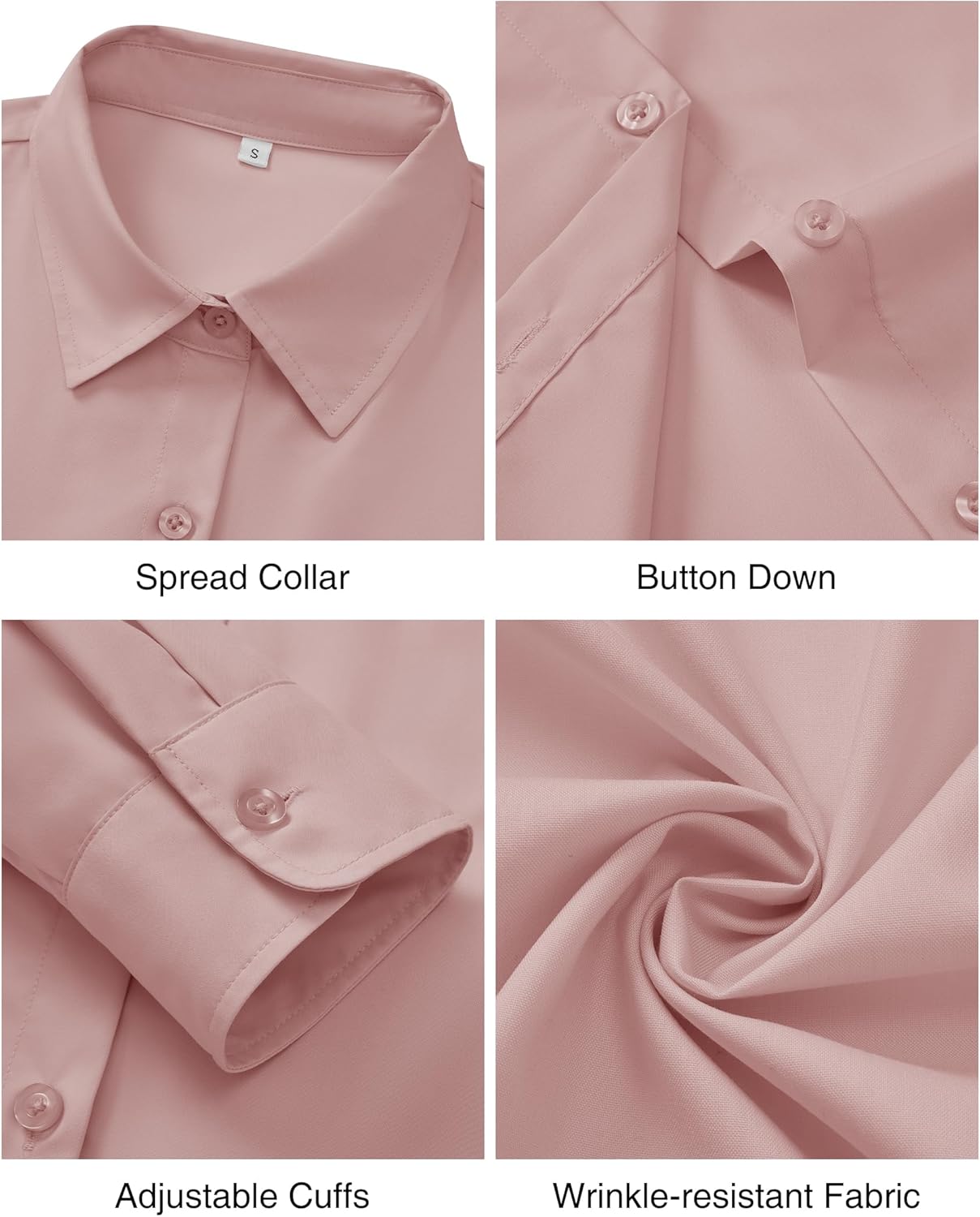 Womens Wrinkle Free Button Down Dress Solid Long Sleeve Formal Collared Shirts - Picture 78 of 79