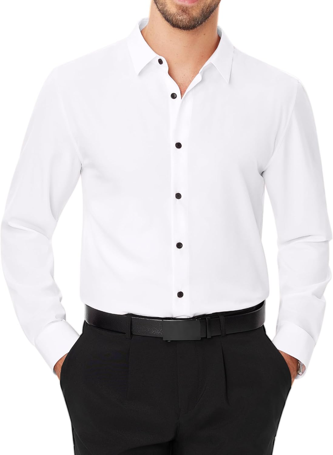 Men's Dress Shirts Stretch Long Sleeve Formal Shirt Solid Button Down Shirts - Picture 28 of 129