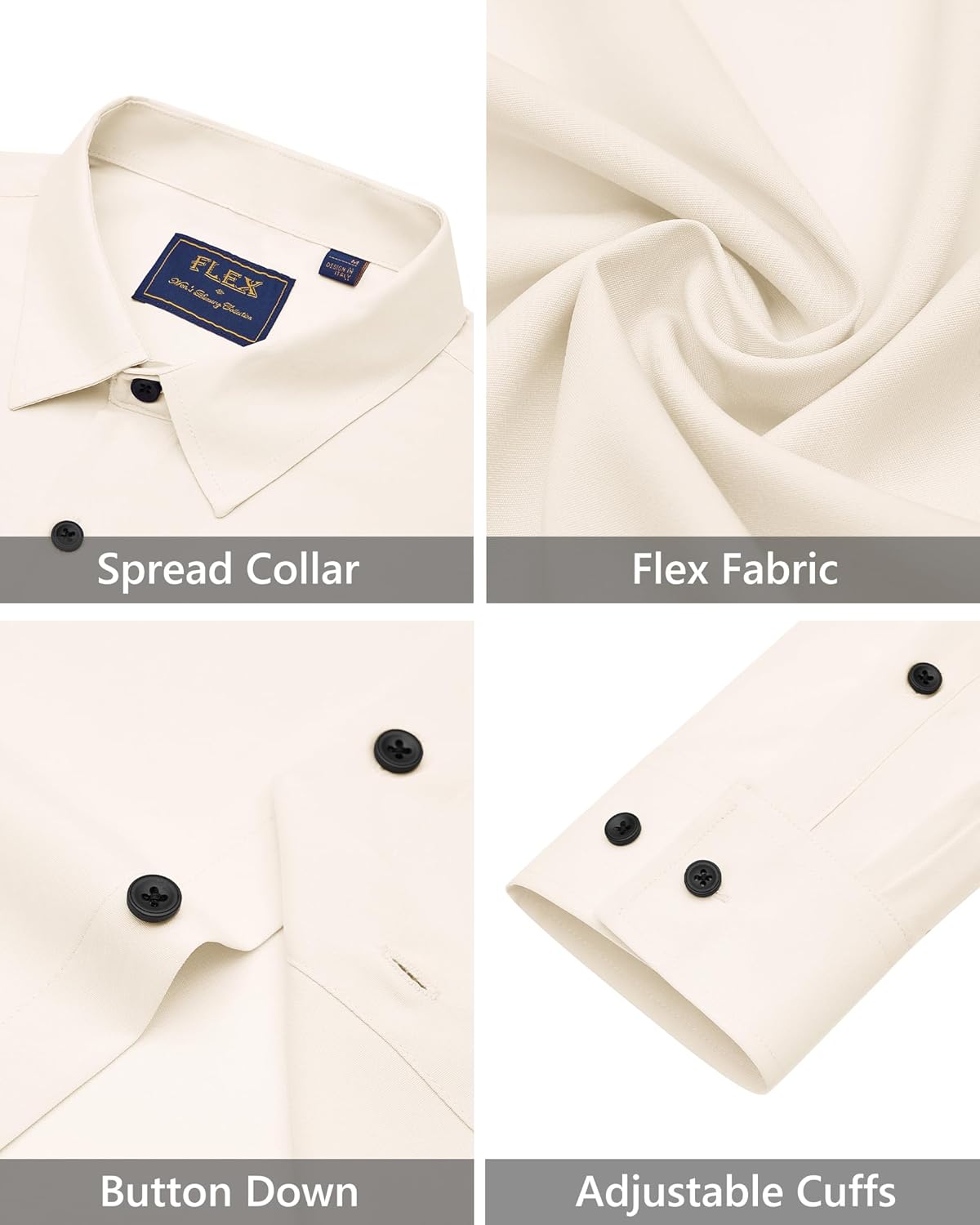 Men's Dress Shirts Stretch Long Sleeve Formal Shirt Solid Button Down Shirts - Picture 34 of 129