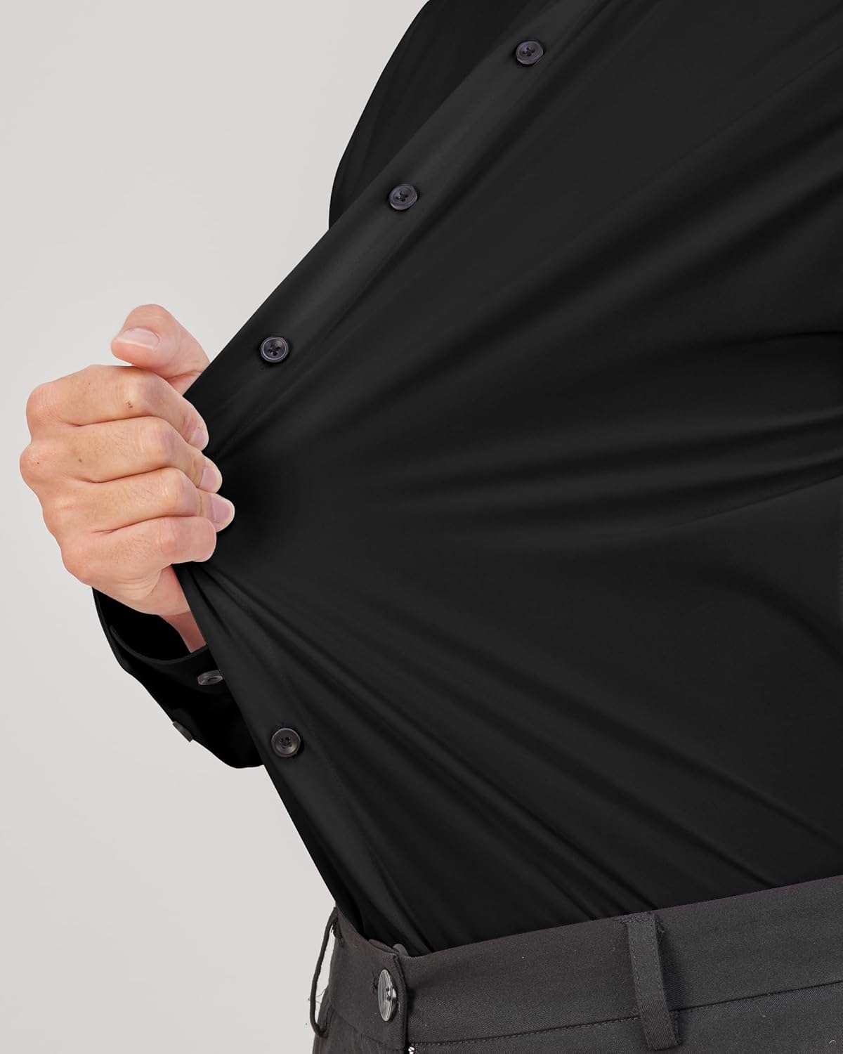Men's Dress Shirts Stretch Long Sleeve Formal Shirt Solid Button Down Shirts - Picture 36 of 129