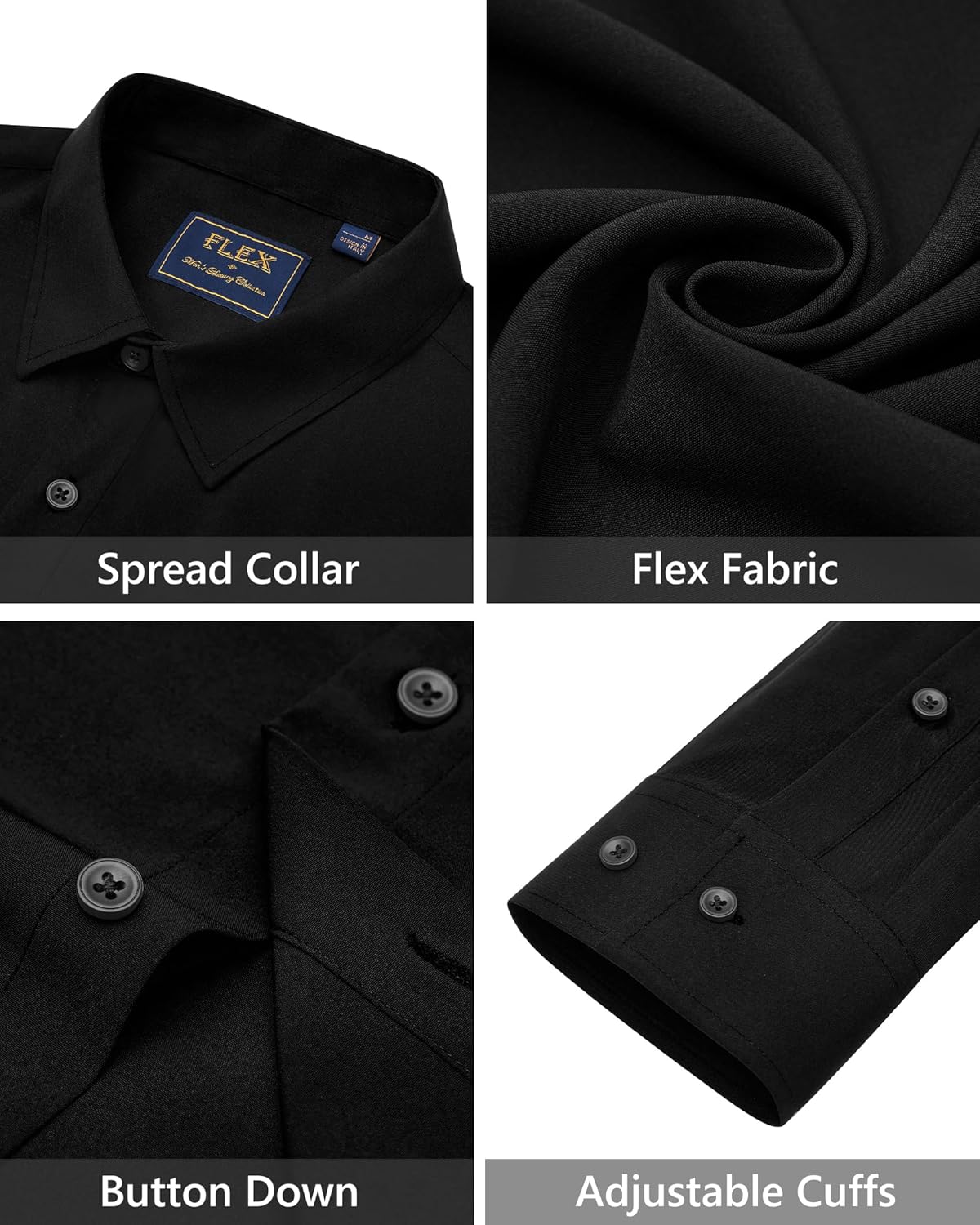 Men's Dress Shirts Stretch Long Sleeve Formal Shirt Solid Button Down Shirts - Picture 39 of 129