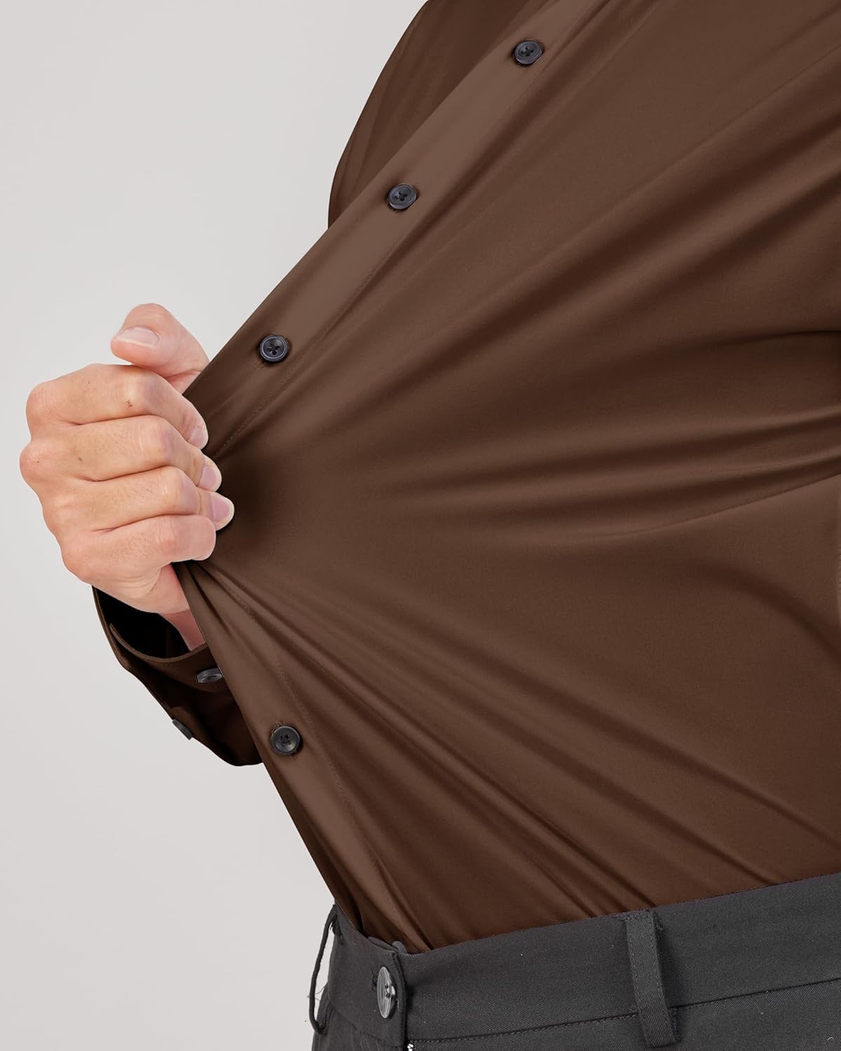 Men's Dress Shirts Stretch Long Sleeve Formal Shirt Solid Button Down Shirts - Picture 41 of 129