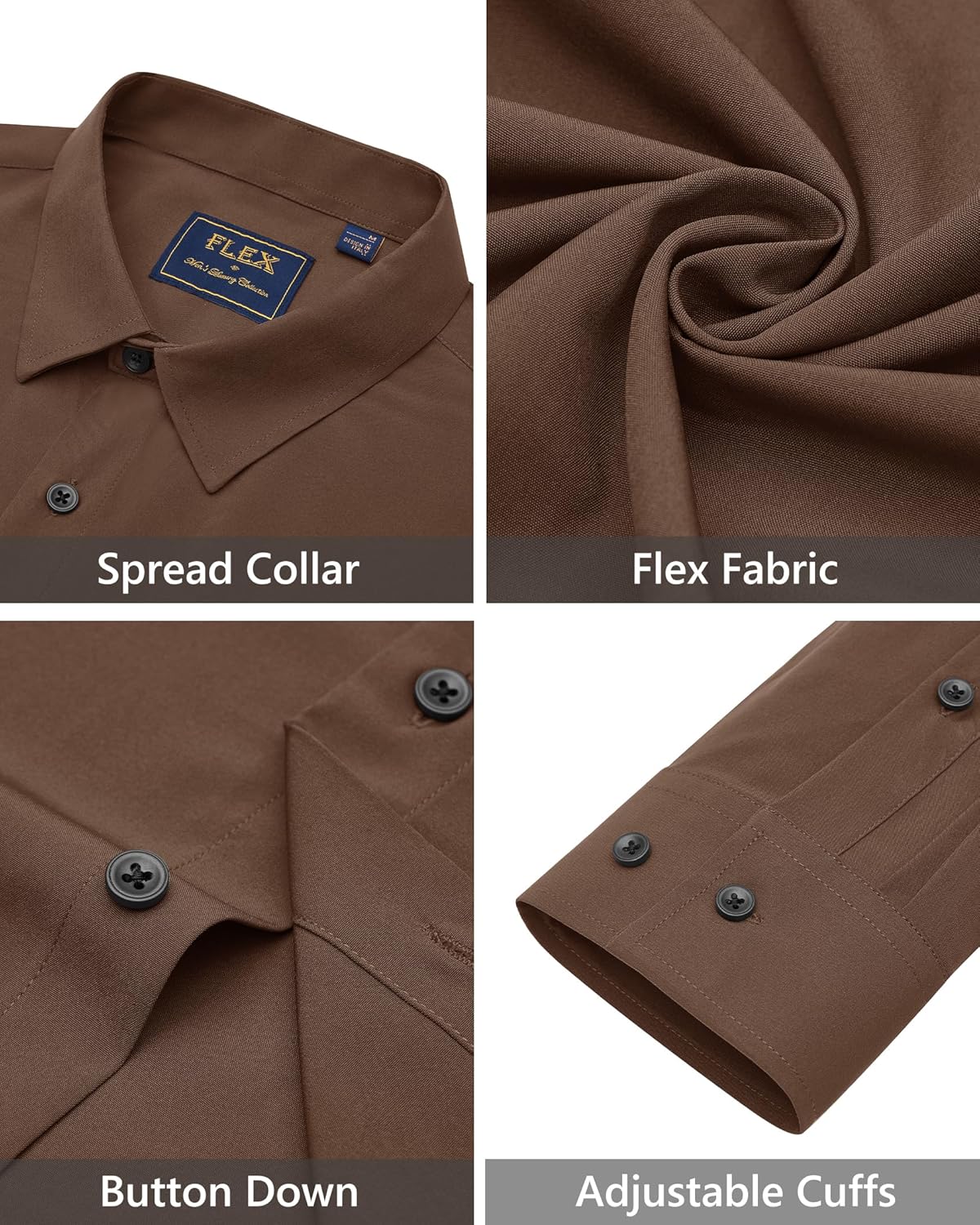 Men's Dress Shirts Stretch Long Sleeve Formal Shirt Solid Button Down Shirts - Picture 44 of 129