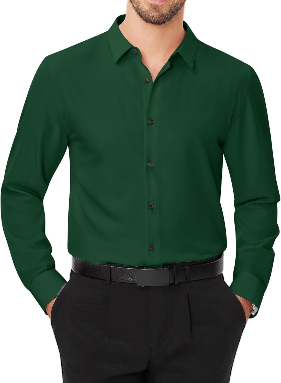 Men's Dress Shirts Stretch Long Sleeve Formal Shirt Solid Button Down Shirts - Picture 48 of 129