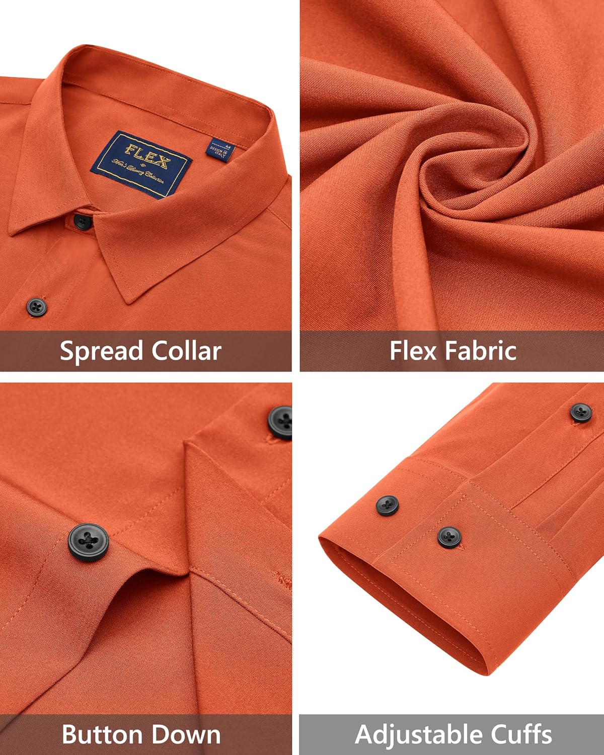 Men's Dress Shirts Stretch Long Sleeve Formal Shirt Solid Button Down Shirts - Picture 54 of 129