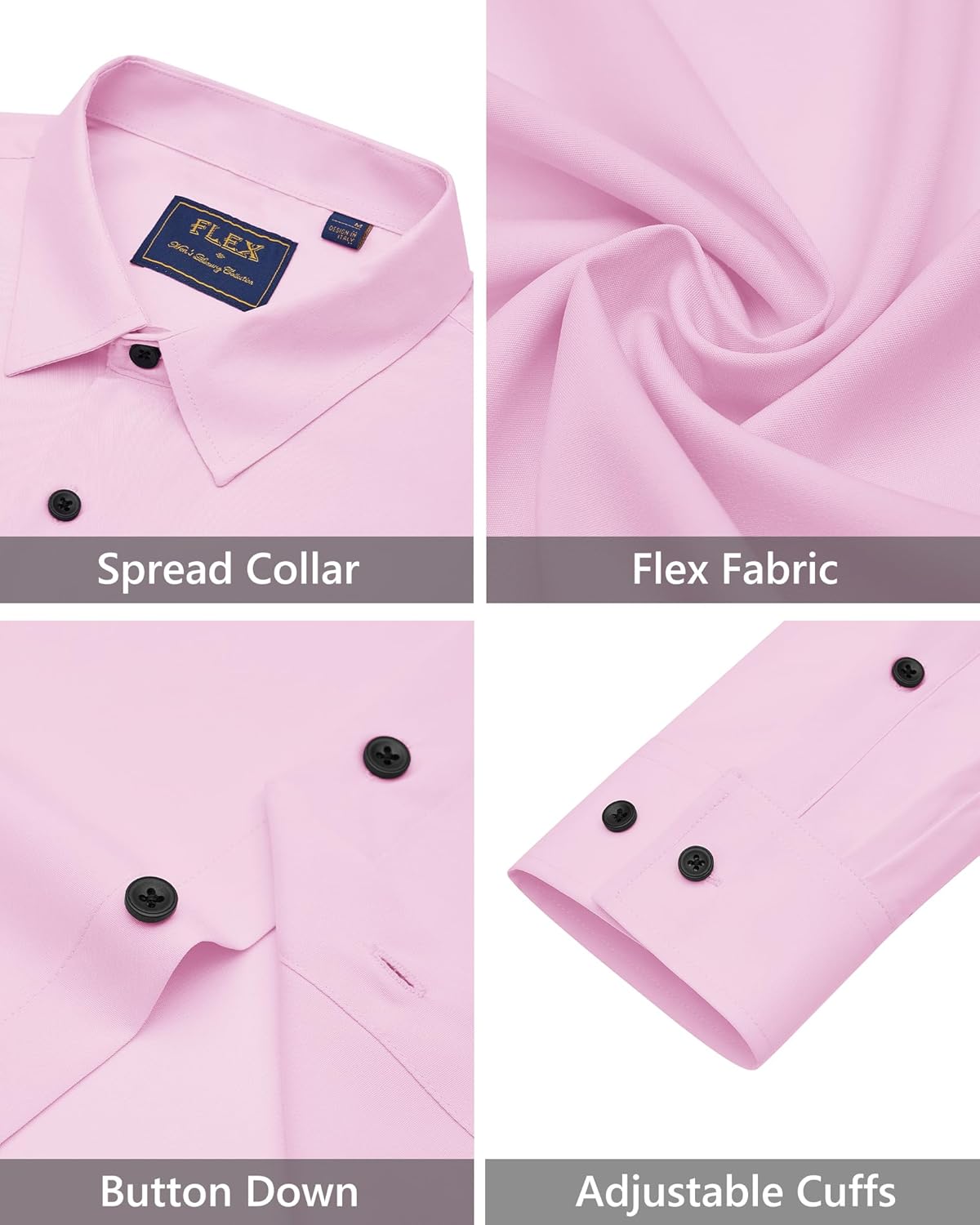 Men's Dress Shirts Stretch Long Sleeve Formal Shirt Solid Button Down Shirts - Picture 59 of 129