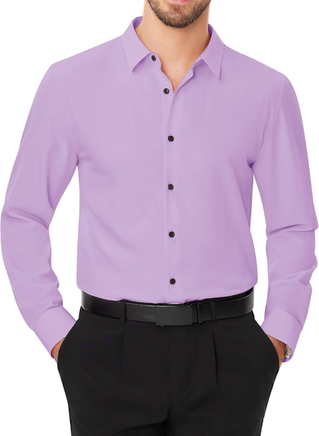 Men's Dress Shirts Stretch Long Sleeve Formal Shirt Solid Button Down Shirts - Picture 63 of 129