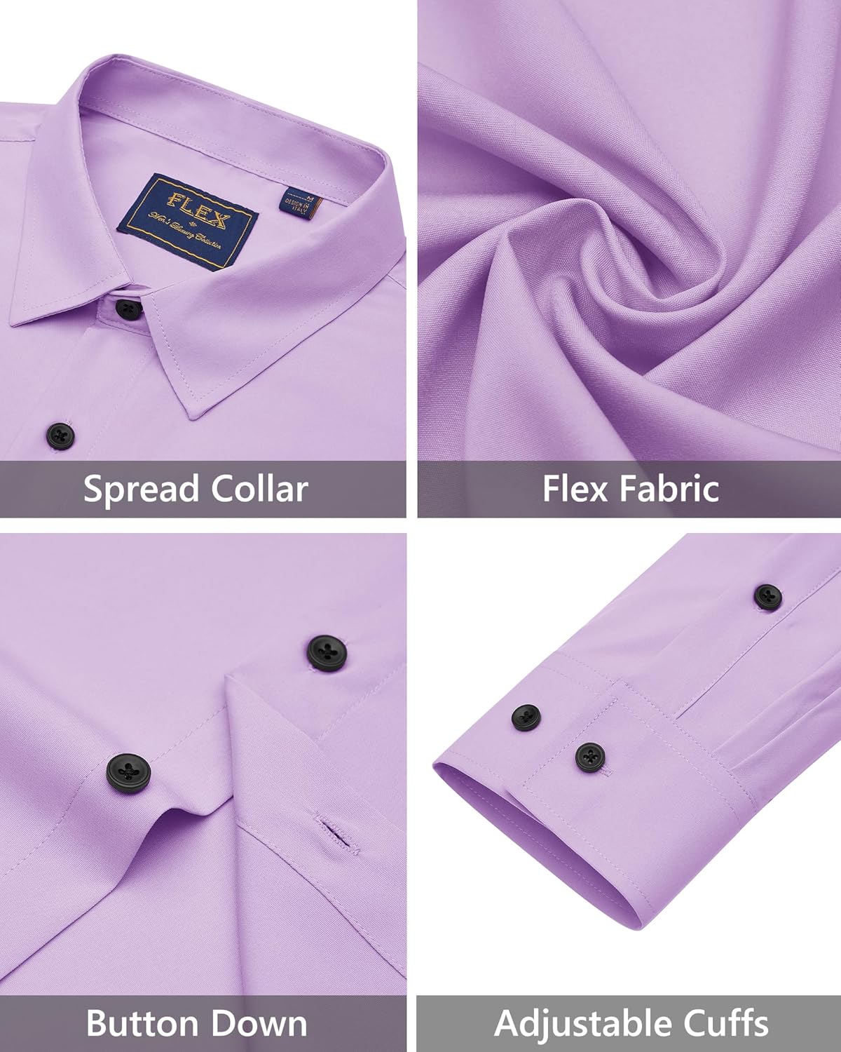 Men's Dress Shirts Stretch Long Sleeve Formal Shirt Solid Button Down Shirts - Picture 64 of 129