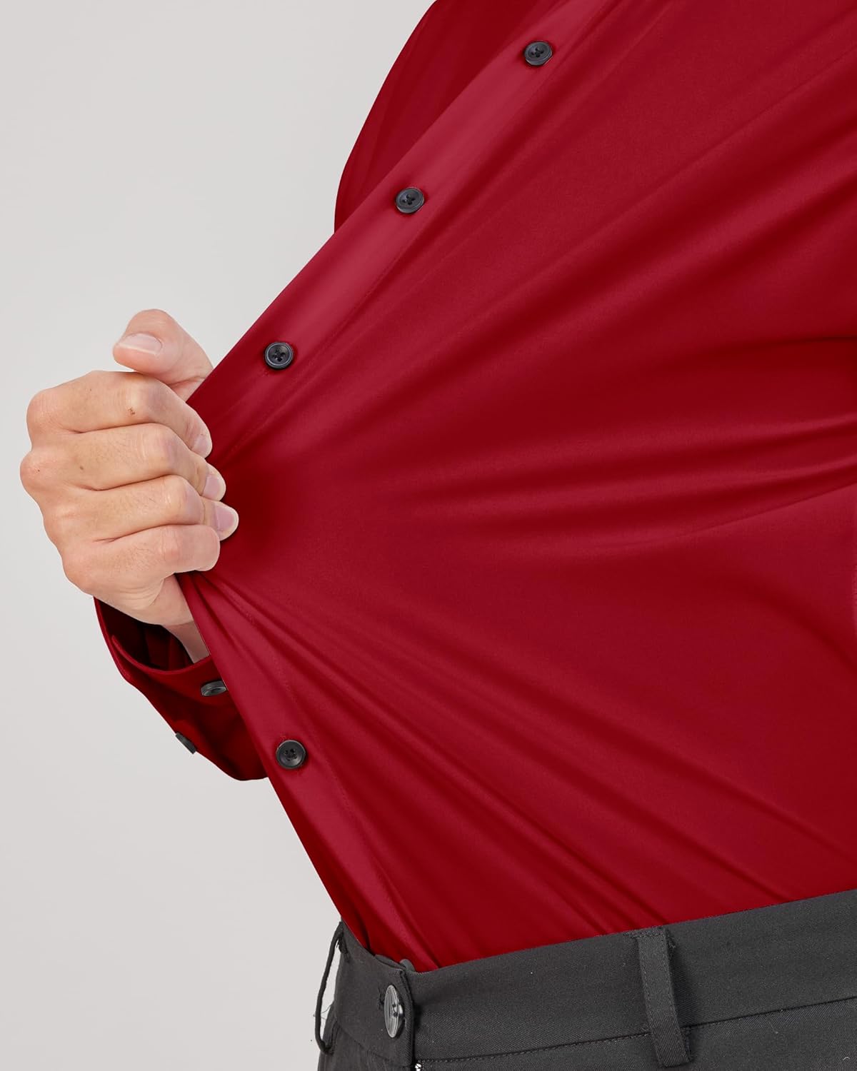 Men's Dress Shirts Stretch Long Sleeve Formal Shirt Solid Button Down Shirts - Picture 66 of 129
