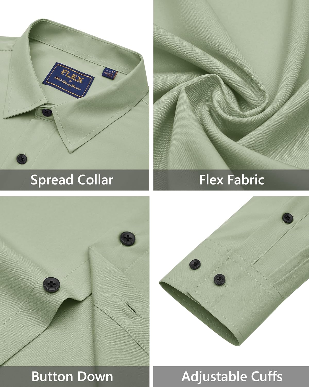 Men's Dress Shirts Stretch Long Sleeve Formal Shirt Solid Button Down Shirts - Picture 74 of 129