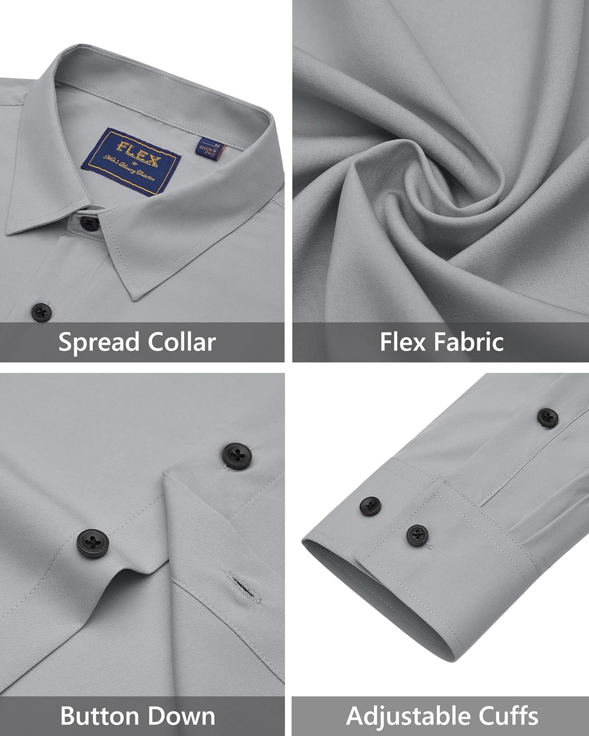 Men's Dress Shirts Stretch Long Sleeve Formal Shirt Solid Button Down Shirts - Picture 79 of 129