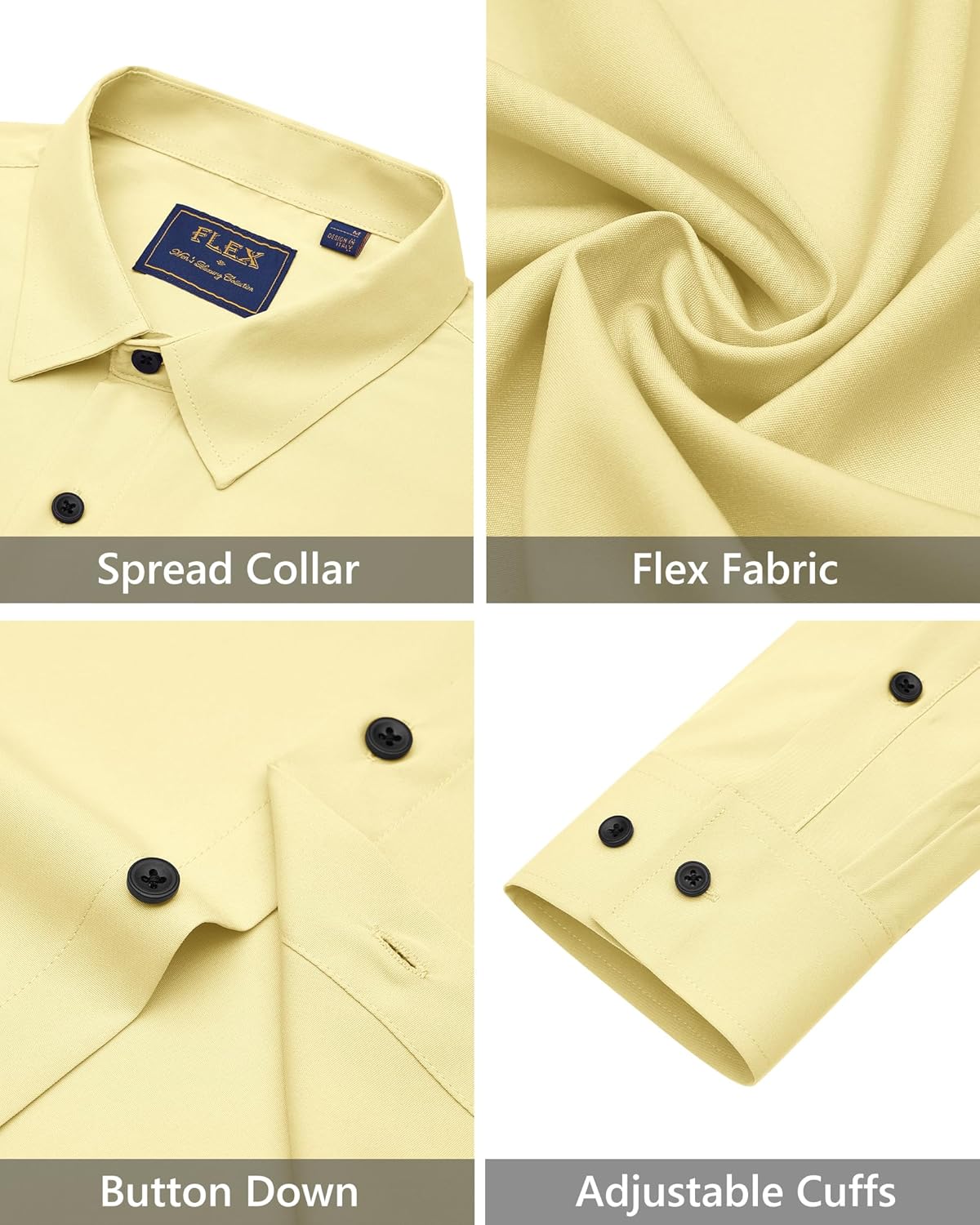 Men's Dress Shirts Stretch Long Sleeve Formal Shirt Solid Button Down Shirts - Picture 84 of 129