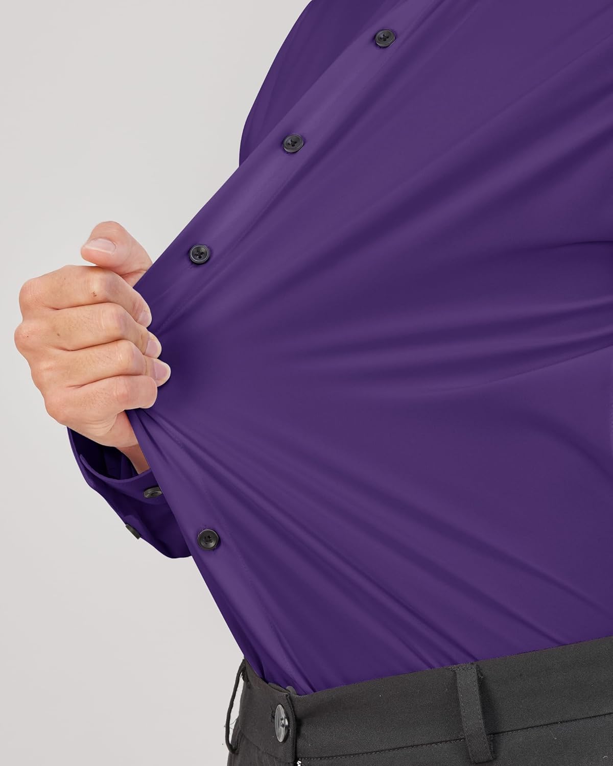 Men's Dress Shirts Stretch Long Sleeve Formal Shirt Solid Button Down Shirts - Picture 86 of 129