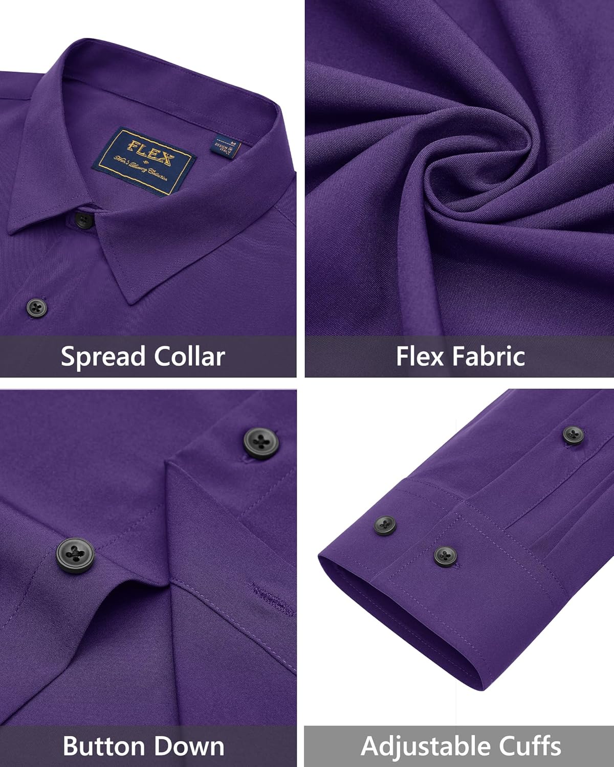 Men's Dress Shirts Stretch Long Sleeve Formal Shirt Solid Button Down Shirts - Picture 89 of 129
