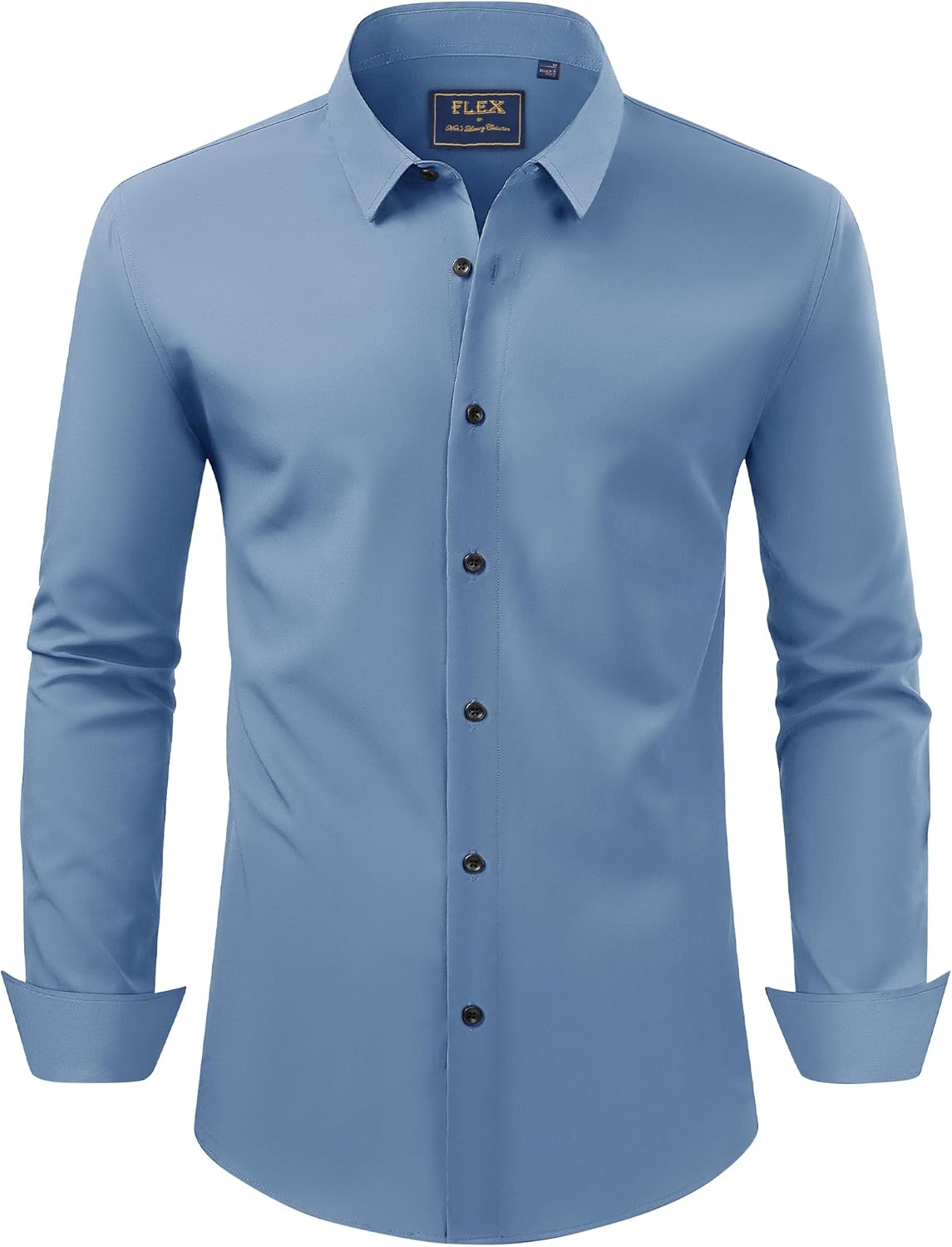 Men's Dress Shirts Stretch Long Sleeve Formal Shirt Solid Button Down Shirts - Picture 95 of 129