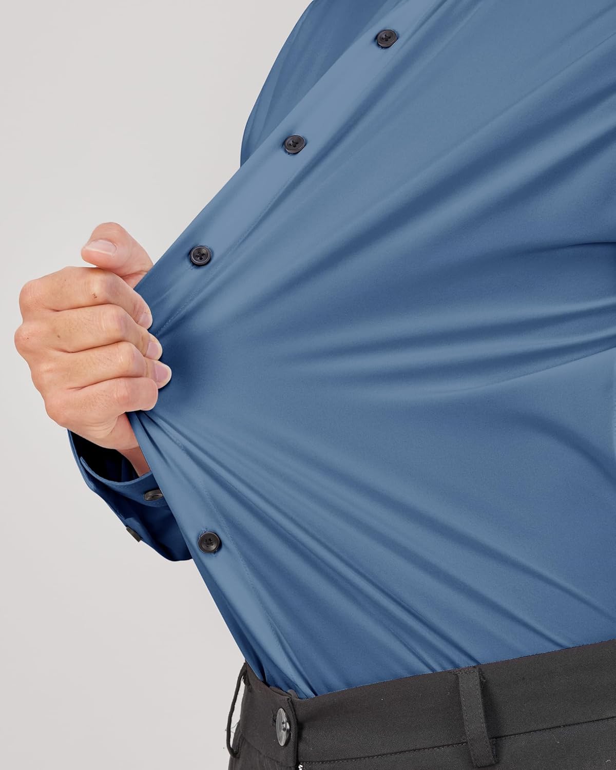 Men's Dress Shirts Stretch Long Sleeve Formal Shirt Solid Button Down Shirts - Picture 96 of 129