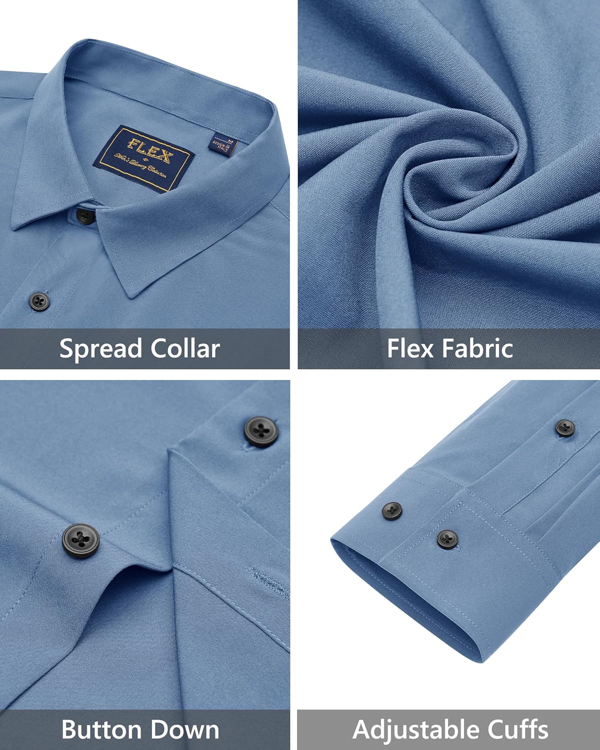 Men's Dress Shirts Stretch Long Sleeve Formal Shirt Solid Button Down Shirts - Picture 99 of 129