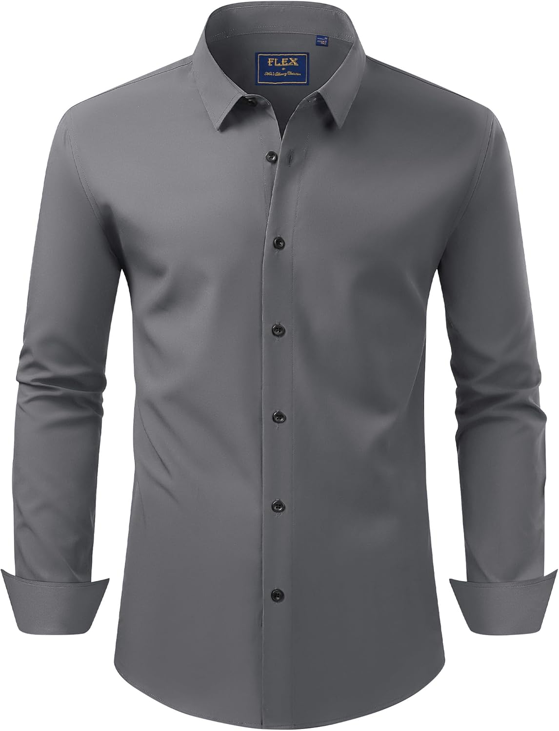 Men's Dress Shirts Stretch Long Sleeve Formal Shirt Solid Button Down Shirts - Picture 100 of 129