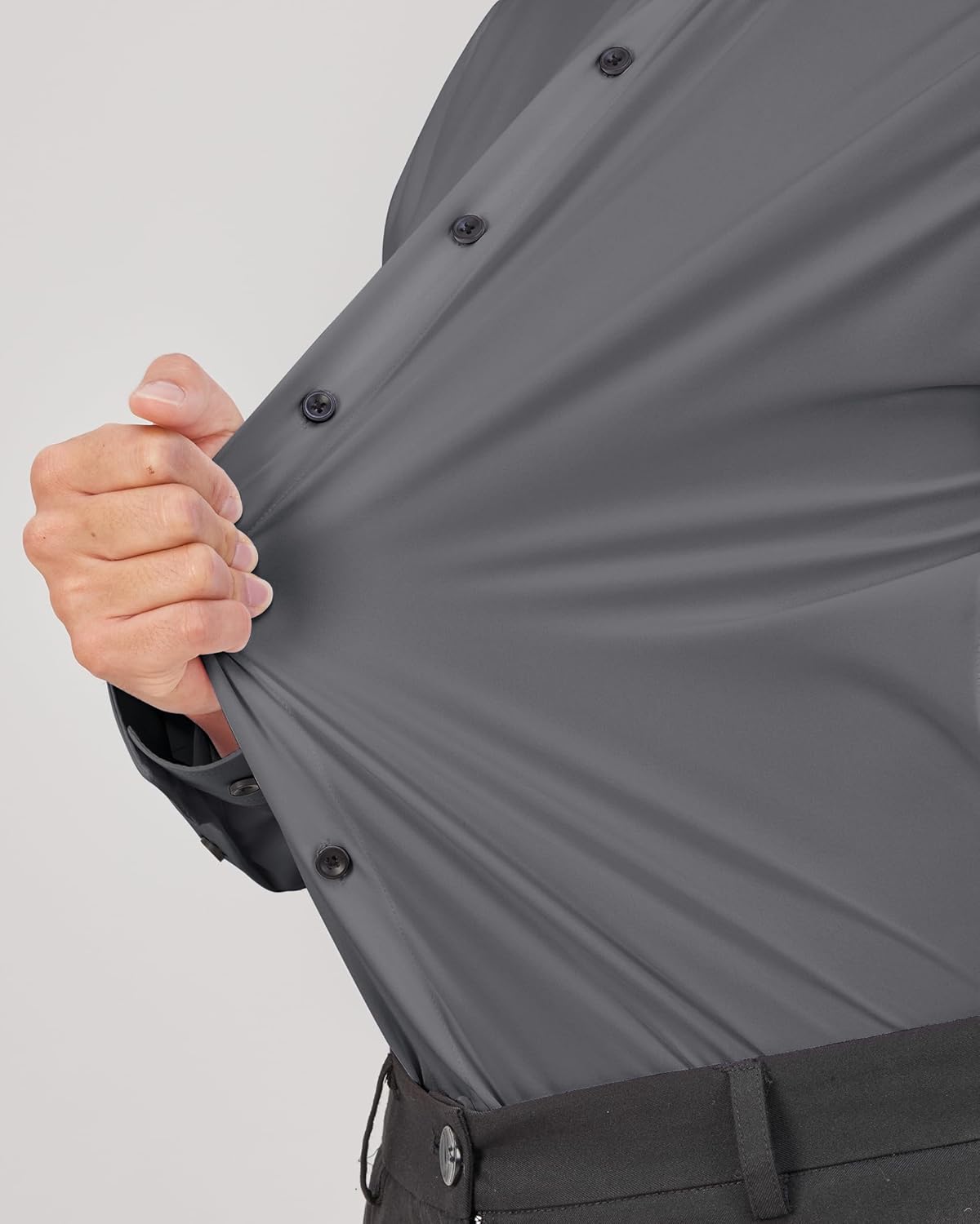 Men's Dress Shirts Stretch Long Sleeve Formal Shirt Solid Button Down Shirts - Picture 101 of 129