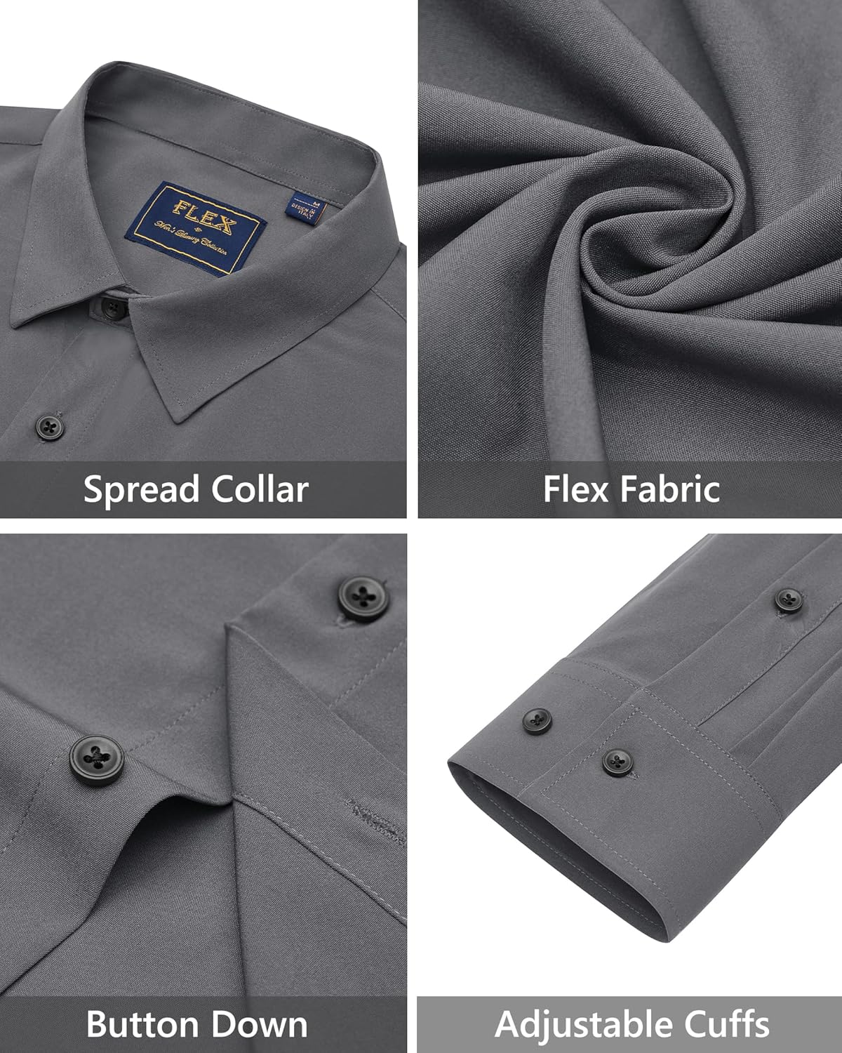 Men's Dress Shirts Stretch Long Sleeve Formal Shirt Solid Button Down Shirts - Picture 104 of 129