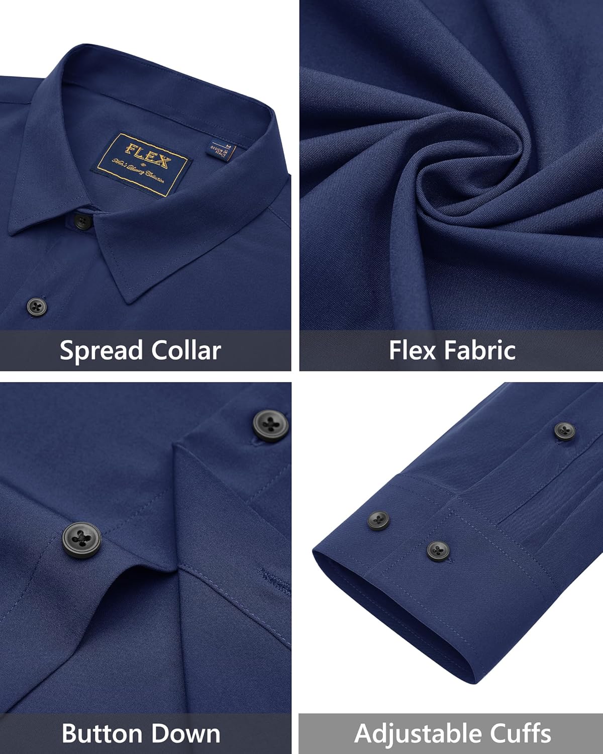 Men's Dress Shirts Stretch Long Sleeve Formal Shirt Solid Button Down Shirts - Picture 109 of 129