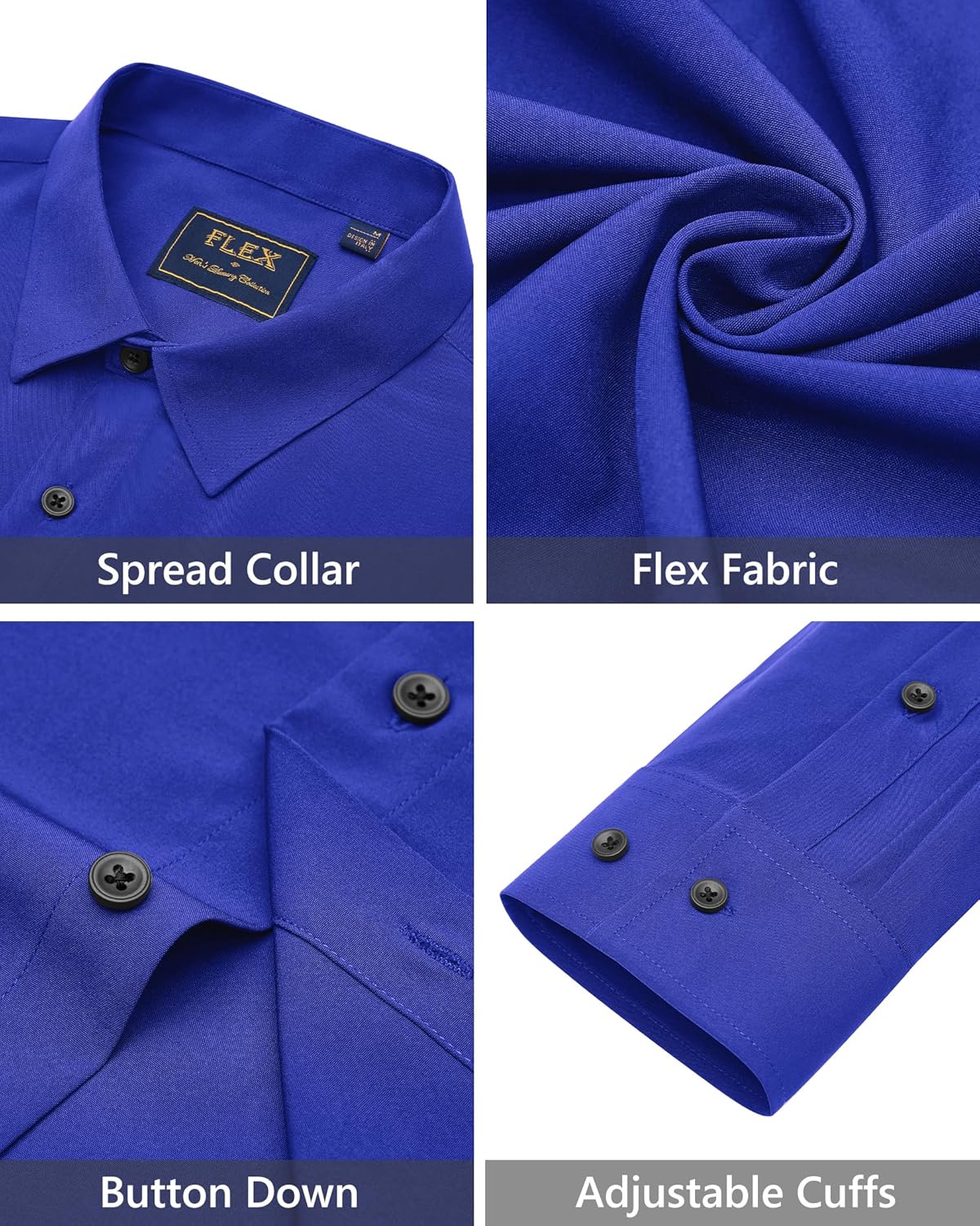 Men's Dress Shirts Stretch Long Sleeve Formal Shirt Solid Button Down Shirts - Picture 114 of 129