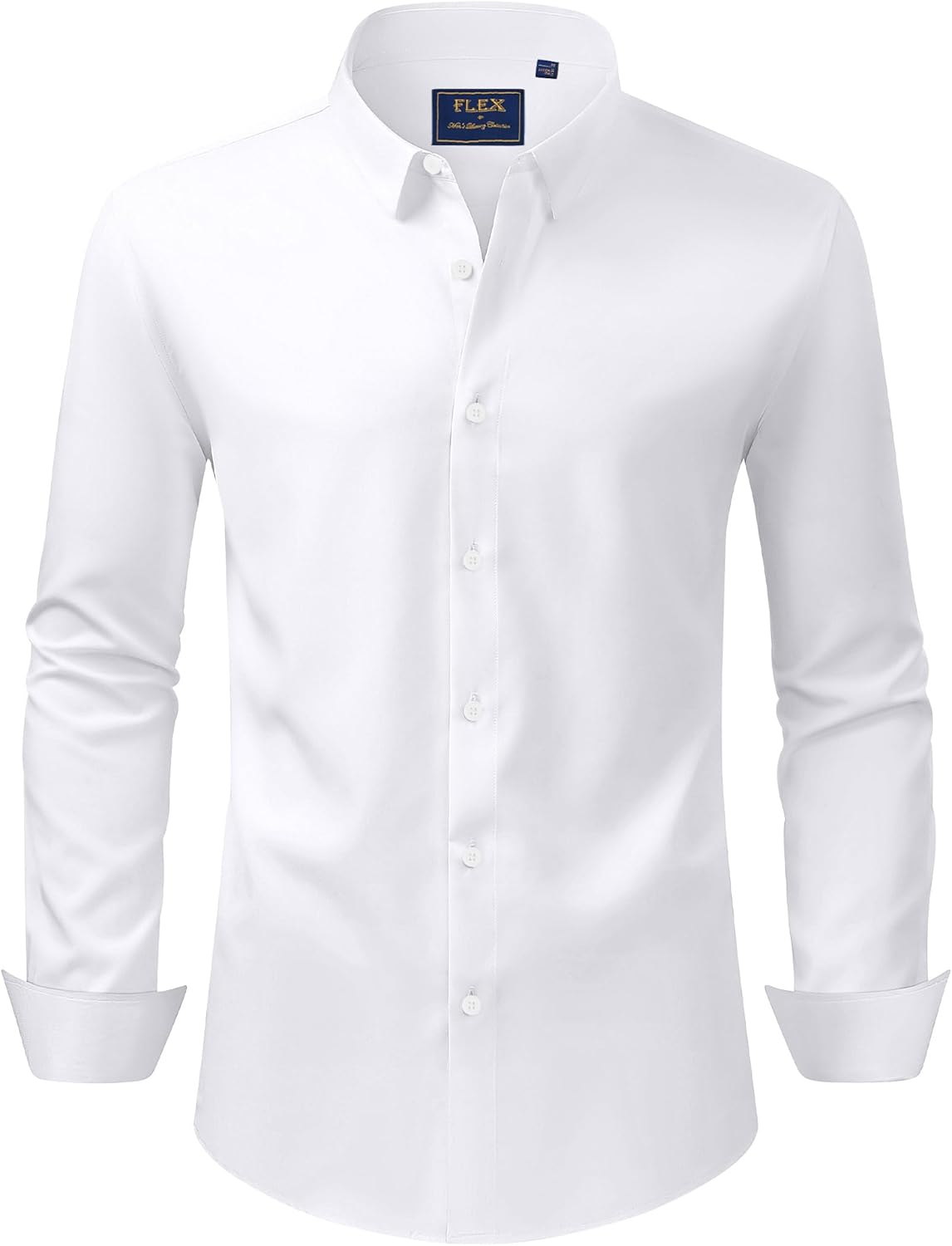 Men's Dress Shirts Stretch Long Sleeve Formal Shirt Solid Button Down Shirts - Picture 115 of 129
