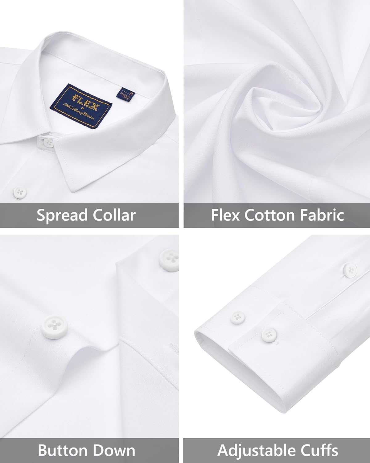 Men's Dress Shirts Stretch Long Sleeve Formal Shirt Solid Button Down Shirts - Picture 119 of 129
