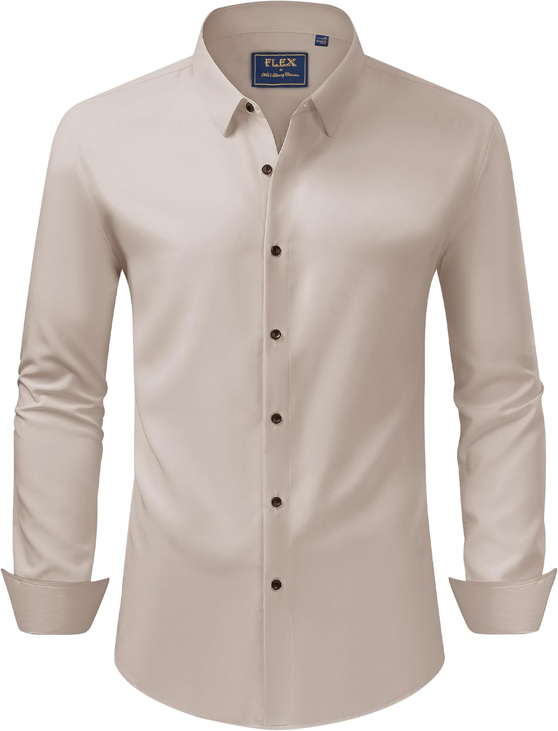 Men's Dress Shirts Stretch Long Sleeve Formal Shirt Solid Button Down Shirts - Picture 120 of 129