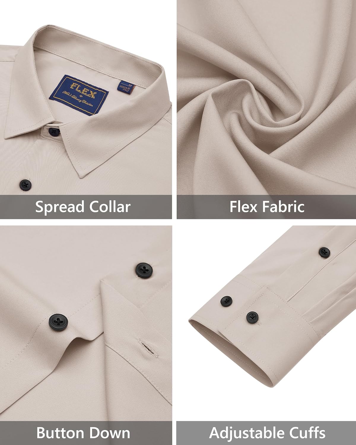 Men's Dress Shirts Stretch Long Sleeve Formal Shirt Solid Button Down Shirts - Picture 124 of 129