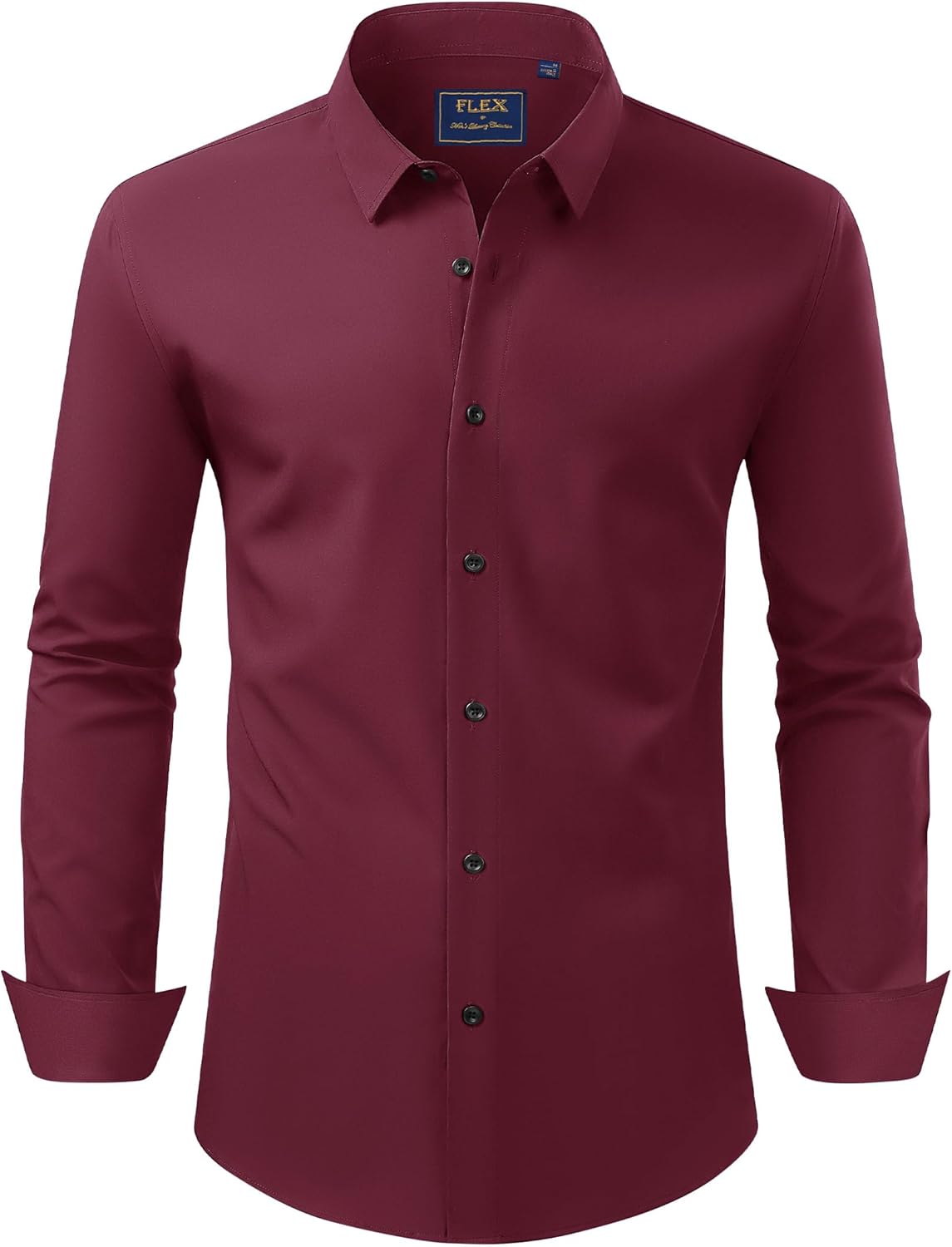 Men's Dress Shirts Stretch Long Sleeve Formal Shirt Solid Button Down Shirts - Picture 125 of 129