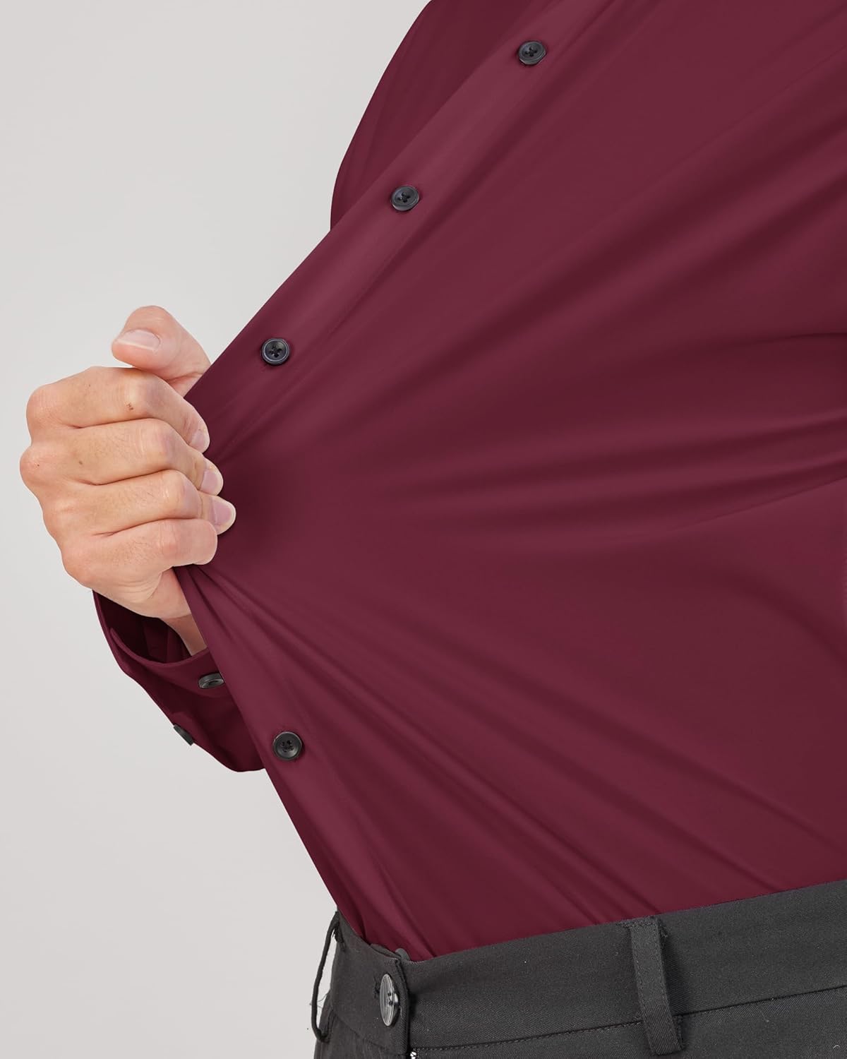 Men's Dress Shirts Stretch Long Sleeve Formal Shirt Solid Button Down Shirts - Picture 126 of 129