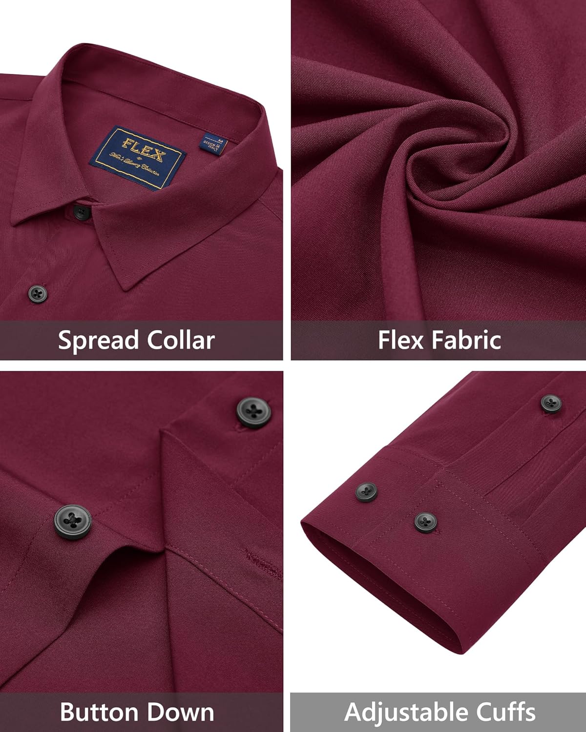 Men's Dress Shirts Stretch Long Sleeve Formal Shirt Solid Button Down Shirts - Picture 129 of 129