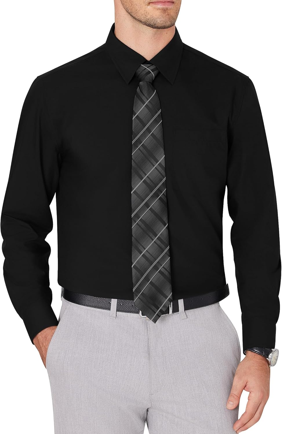 Men's Dress Shirts Wrinkle Free Long Sleeve Formal Shirt Solid Button Down Shirt - Picture 25 of 126