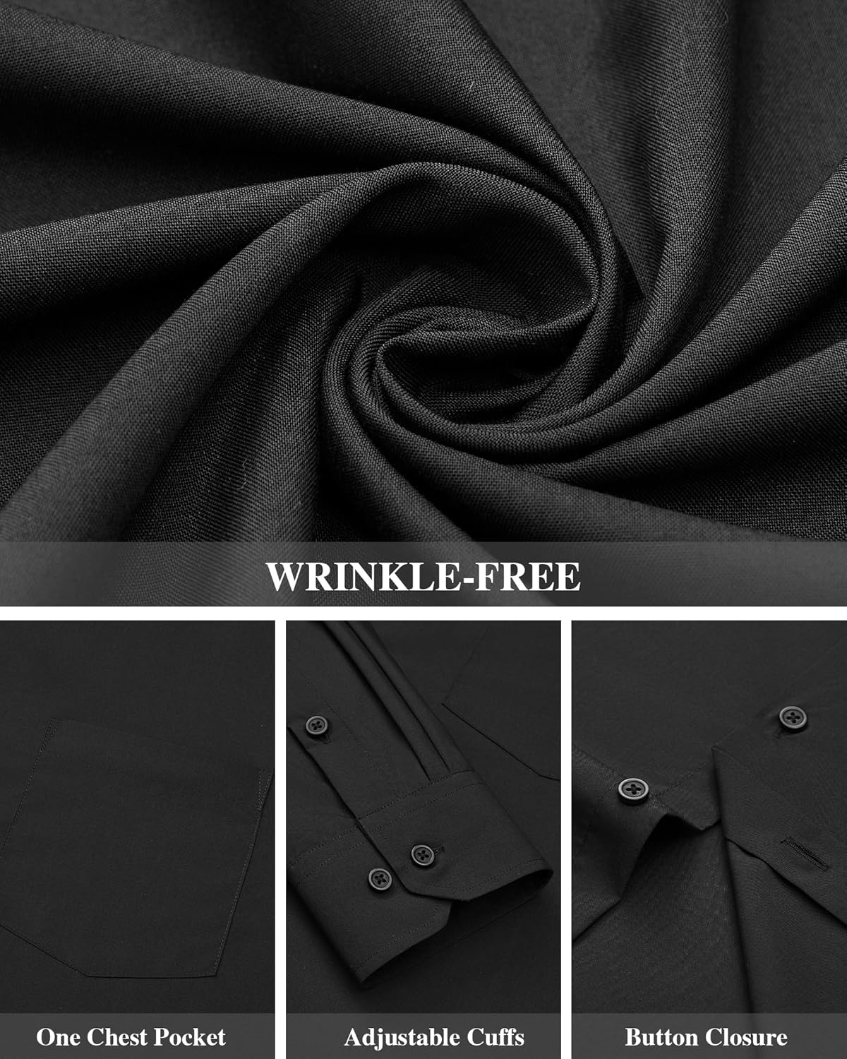 Men's Dress Shirts Wrinkle Free Long Sleeve Formal Shirt Solid Button Down Shirt - Picture 28 of 126