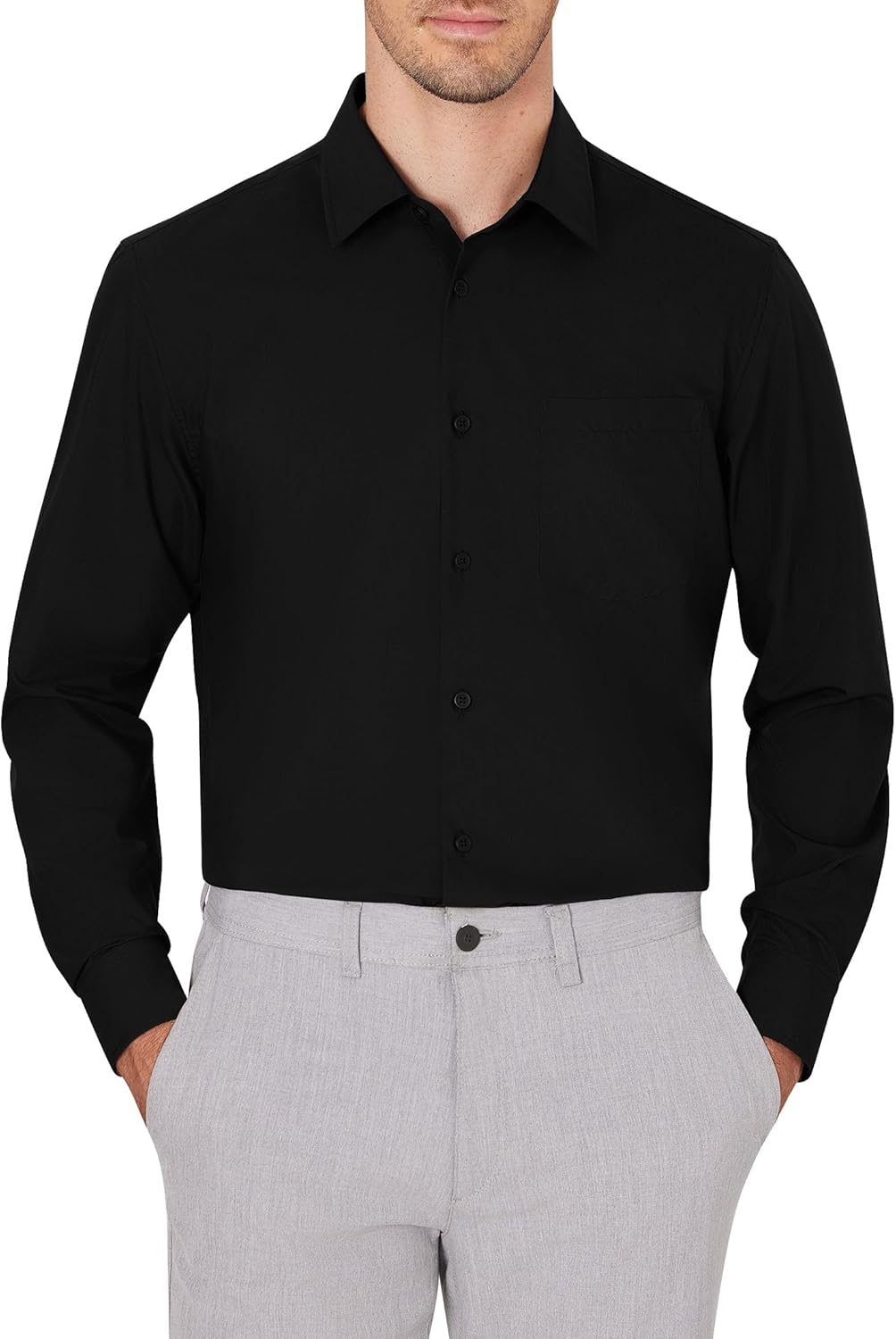 Men's Dress Shirts Wrinkle Free Long Sleeve Formal Shirt Solid Button Down Shirt - Picture 30 of 126