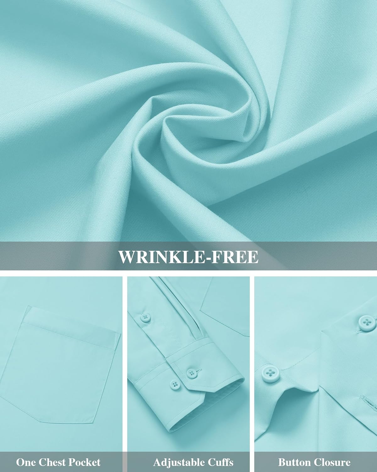 Men's Dress Shirts Wrinkle Free Long Sleeve Formal Shirt Solid Button Down Shirt - Picture 34 of 126