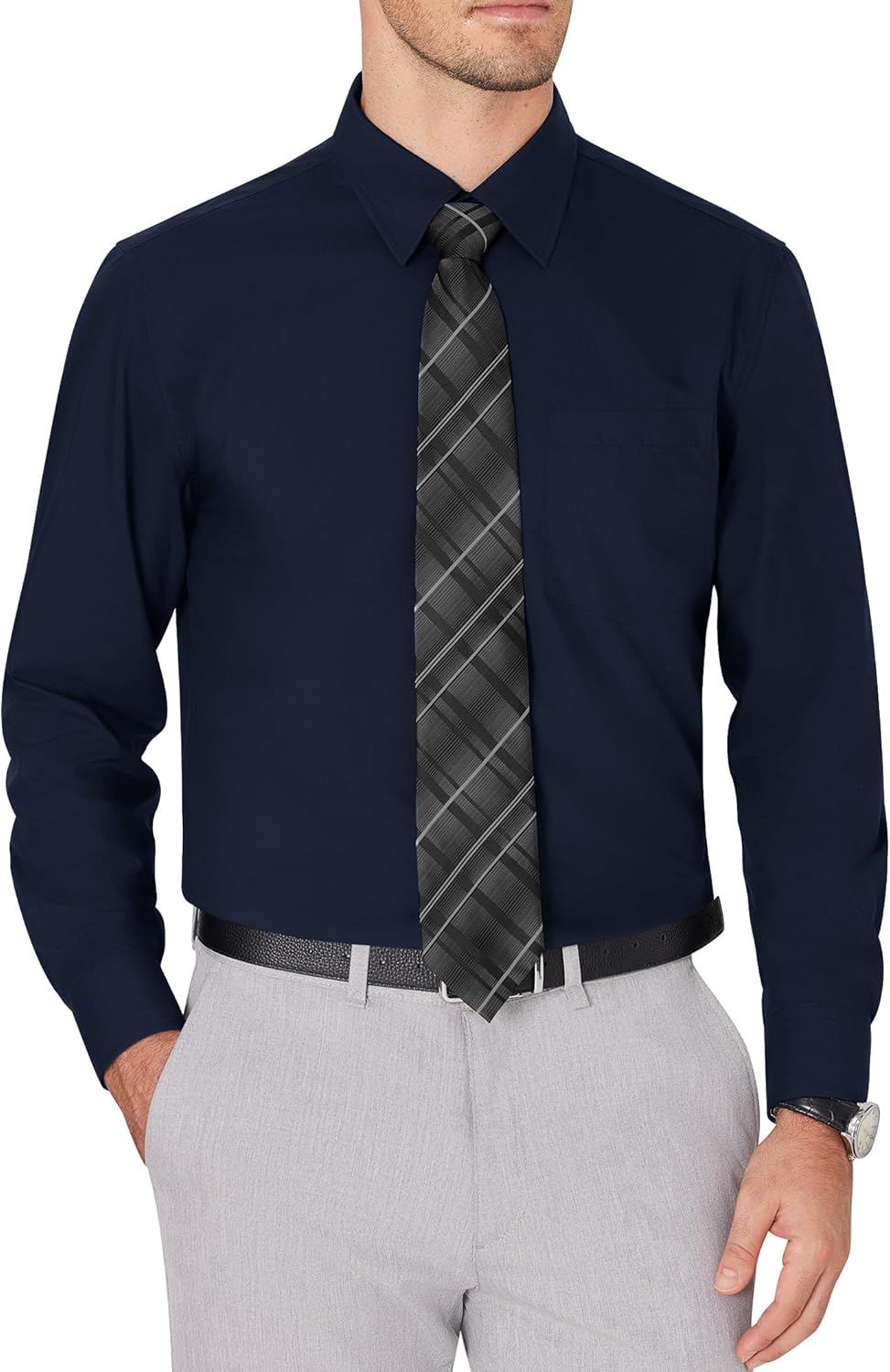 Men's Dress Shirts Wrinkle Free Long Sleeve Formal Shirt Solid Button Down Shirt - Picture 43 of 126