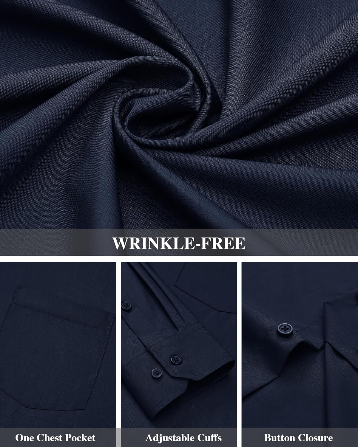 Men's Dress Shirts Wrinkle Free Long Sleeve Formal Shirt Solid Button Down Shirt - Picture 46 of 126