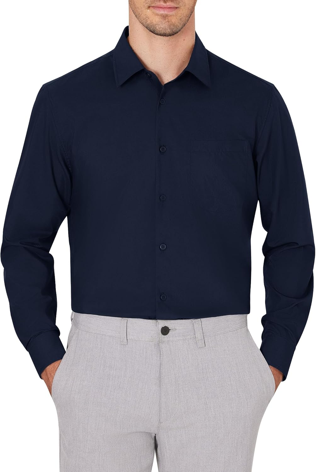 Men's Dress Shirts Wrinkle Free Long Sleeve Formal Shirt Solid Button Down Shirt - Picture 48 of 126