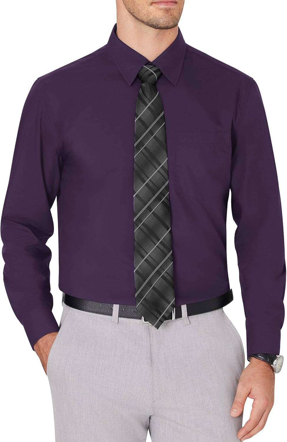 Men's Dress Shirts Wrinkle Free Long Sleeve Formal Shirt Solid Button Down Shirt - Picture 49 of 126