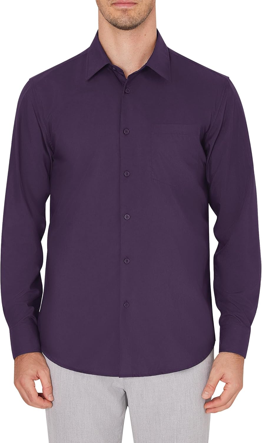 Men's Dress Shirts Wrinkle Free Long Sleeve Formal Shirt Solid Button Down Shirt - Picture 53 of 126