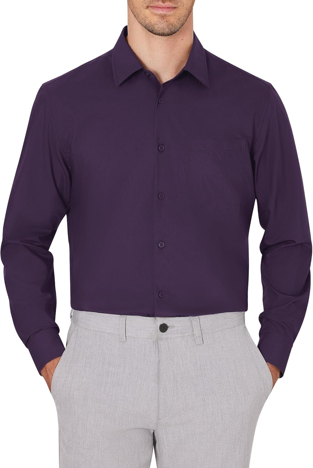 Men's Dress Shirts Wrinkle Free Long Sleeve Formal Shirt Solid Button Down Shirt - Picture 54 of 126