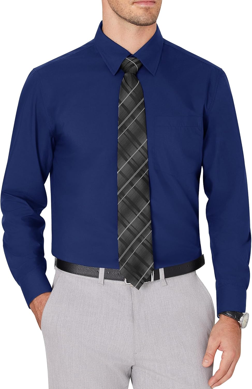 Men's Dress Shirts Wrinkle Free Long Sleeve Formal Shirt Solid Button Down Shirt - Picture 55 of 126