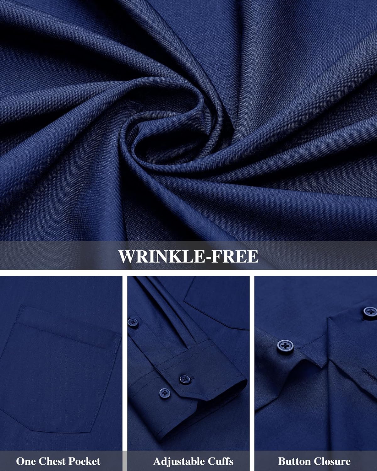 Men's Dress Shirts Wrinkle Free Long Sleeve Formal Shirt Solid Button Down Shirt - Picture 58 of 126