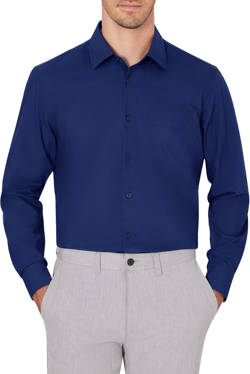 Men's Dress Shirts Wrinkle Free Long Sleeve Formal Shirt Solid Button Down Shirt - Picture 60 of 126